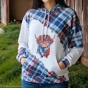 Plaid Highland Cow Design Hoodie (HOD9)